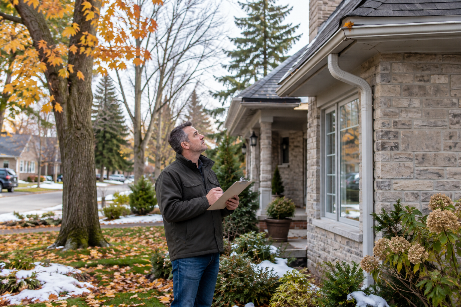 seasonal gutter cleaning inspection at a Toronto home