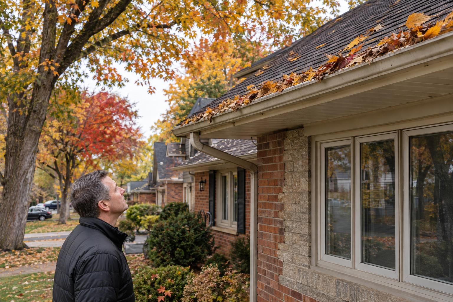 mature trees causing leaf buildup in gutters on a Toronto home